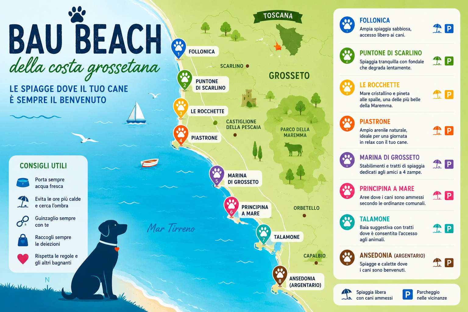 Bau Beaches - mappa spiagge cani maremma
